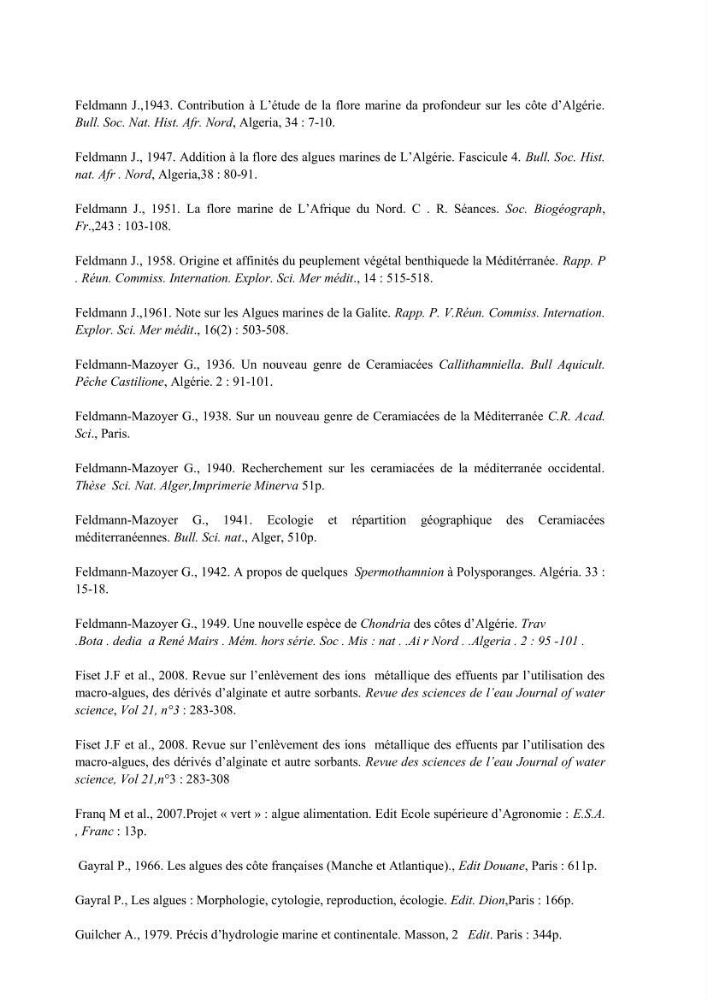 Actualisation de l\'inventaire des Rhodobiontes des côtes Algériennes et mise en évidence des éspèces à intérêt aquacole