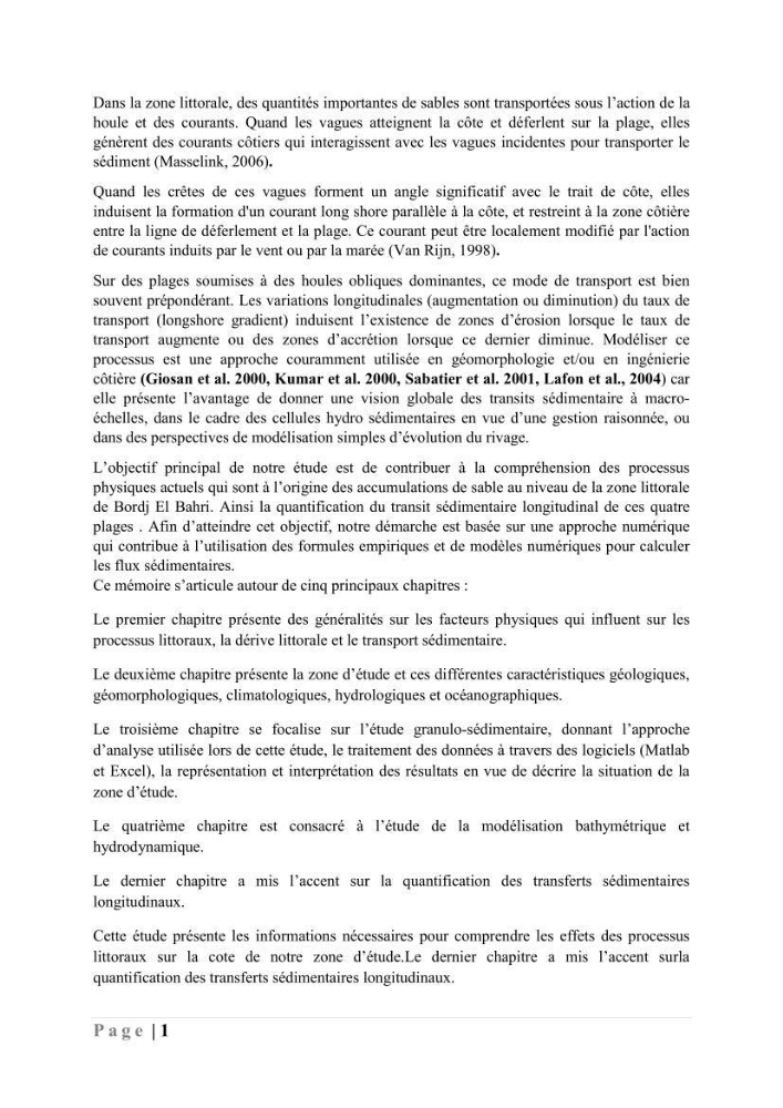 Quantification de transit sédimentaire longitudinal de la région Est de la Baie d’Alger