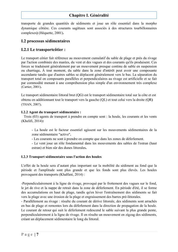Quantification de transit sédimentaire longitudinal de la région Est de la Baie d’Alger