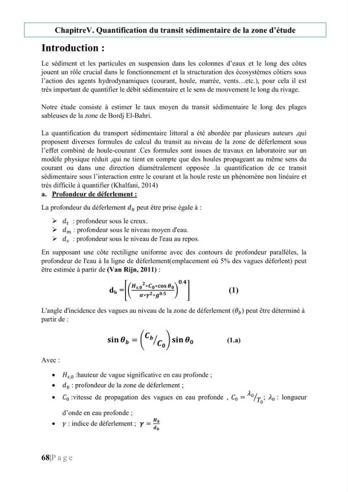 Quantification de transit sédimentaire longitudinal de la région Est de la Baie d’Alger