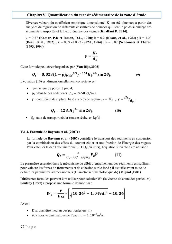 Quantification de transit sédimentaire longitudinal de la région Est de la Baie d’Alger