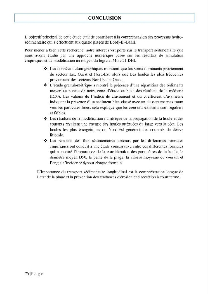 Quantification de transit sédimentaire longitudinal de la région Est de la Baie d’Alger