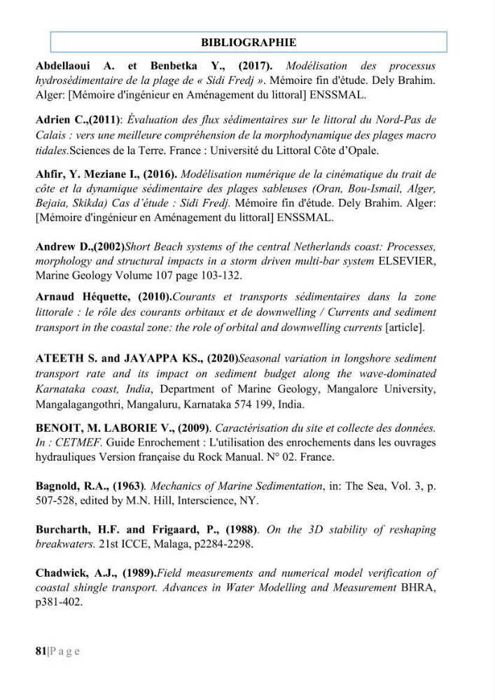 Quantification de transit sédimentaire longitudinal de la région Est de la Baie d’Alger