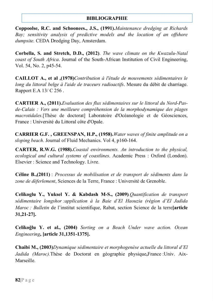 Quantification de transit sédimentaire longitudinal de la région Est de la Baie d’Alger