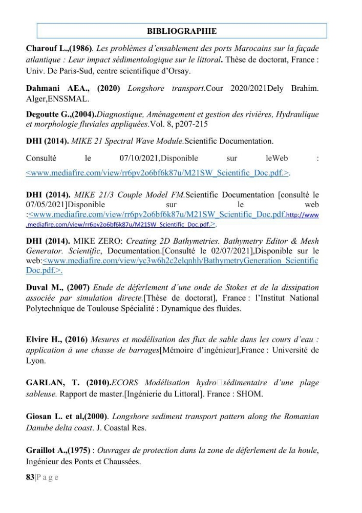 Quantification de transit sédimentaire longitudinal de la région Est de la Baie d’Alger