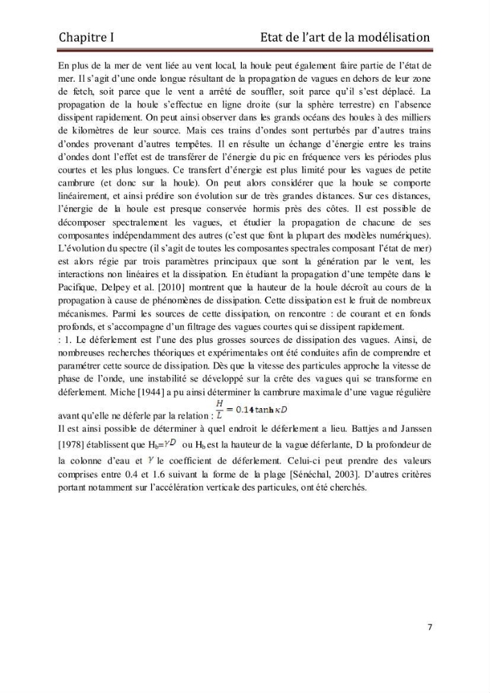 Etat de l\'art sur la modélisation des vagues dans la zone située en dehors de la zone de déferlement