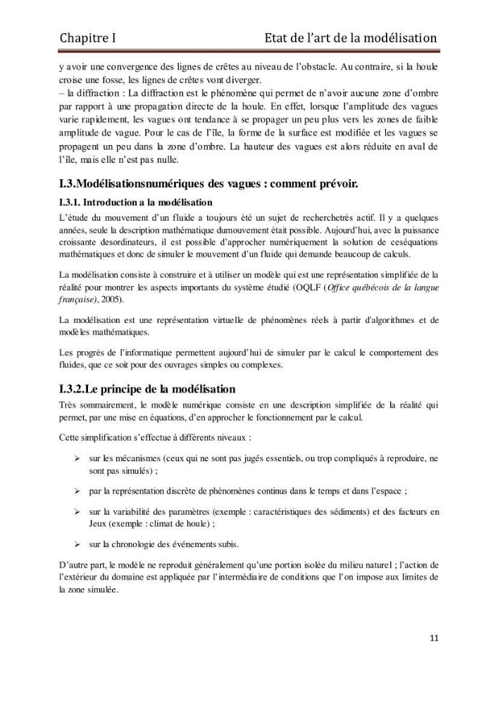 Etat de l\'art sur la modélisation des vagues dans la zone située en dehors de la zone de déferlement