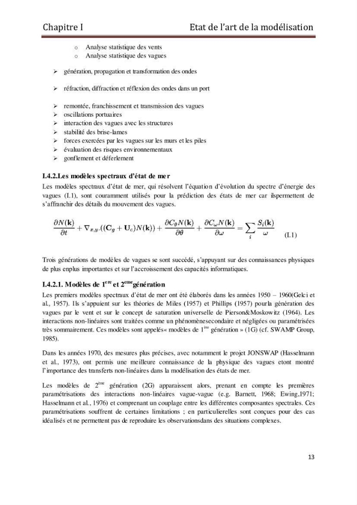 Etat de l\'art sur la modélisation des vagues dans la zone située en dehors de la zone de déferlement