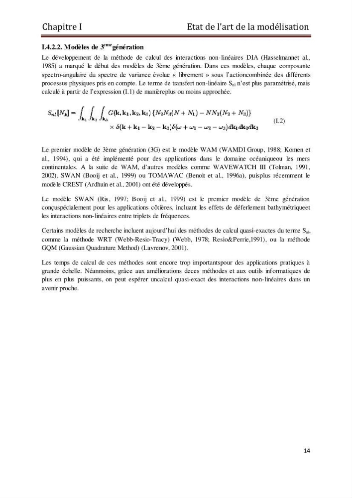 Etat de l\'art sur la modélisation des vagues dans la zone située en dehors de la zone de déferlement