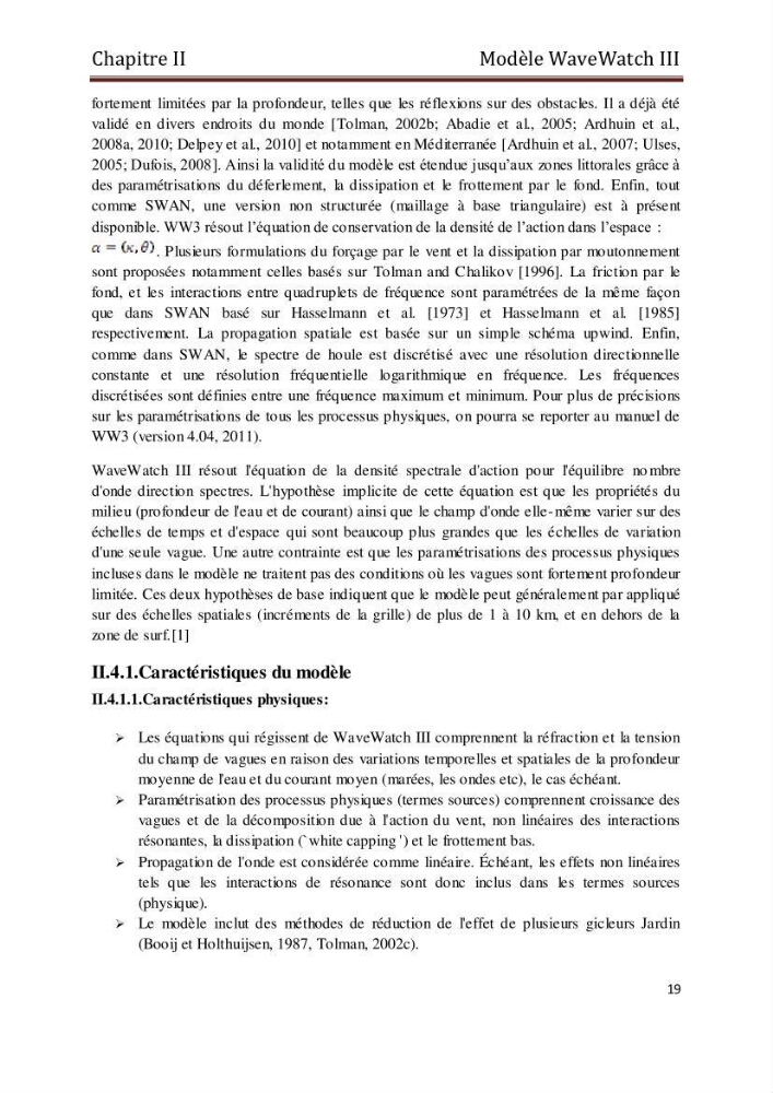 Etat de l\'art sur la modélisation des vagues dans la zone située en dehors de la zone de déferlement