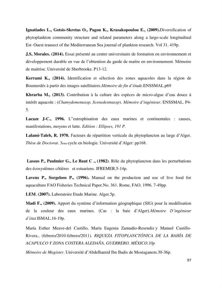Dynamique et diversité du phytoplancton de la côte Algérienne