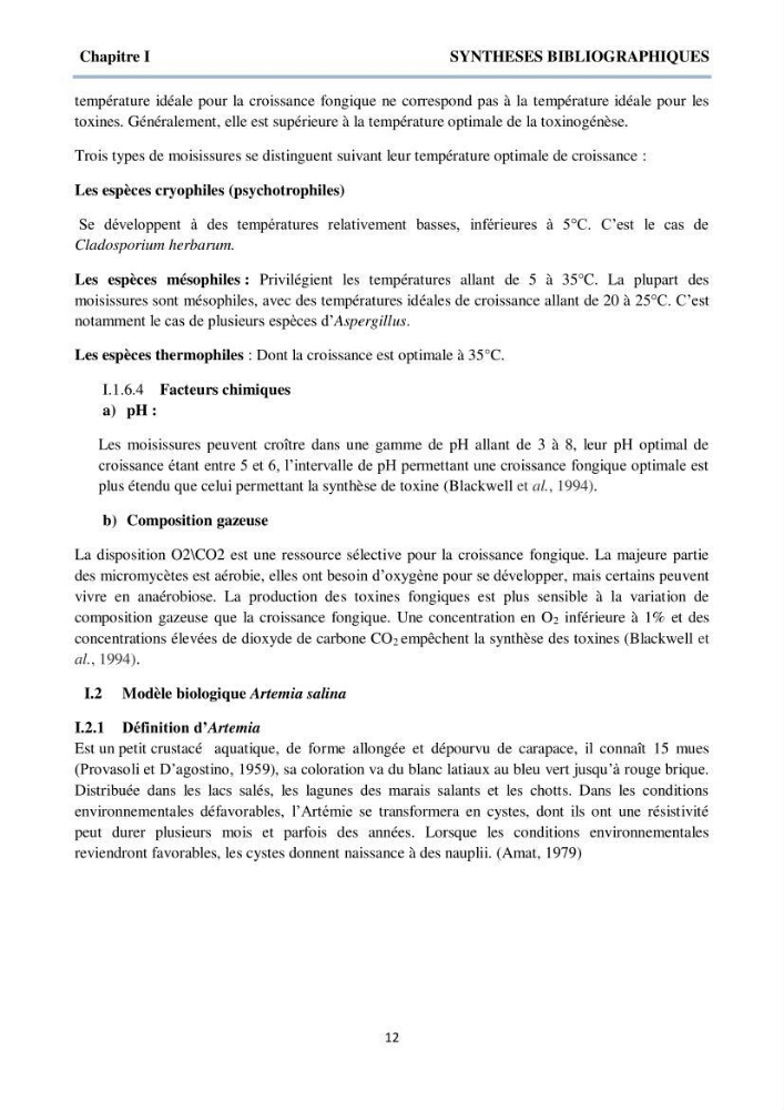 Détermination et criblage de la flore fongique potentiellement toxinogène du port d’Alger et de la ferme aquacole « Cultmare » de Tipaza :test de toxicité sur les larves d’Artémie