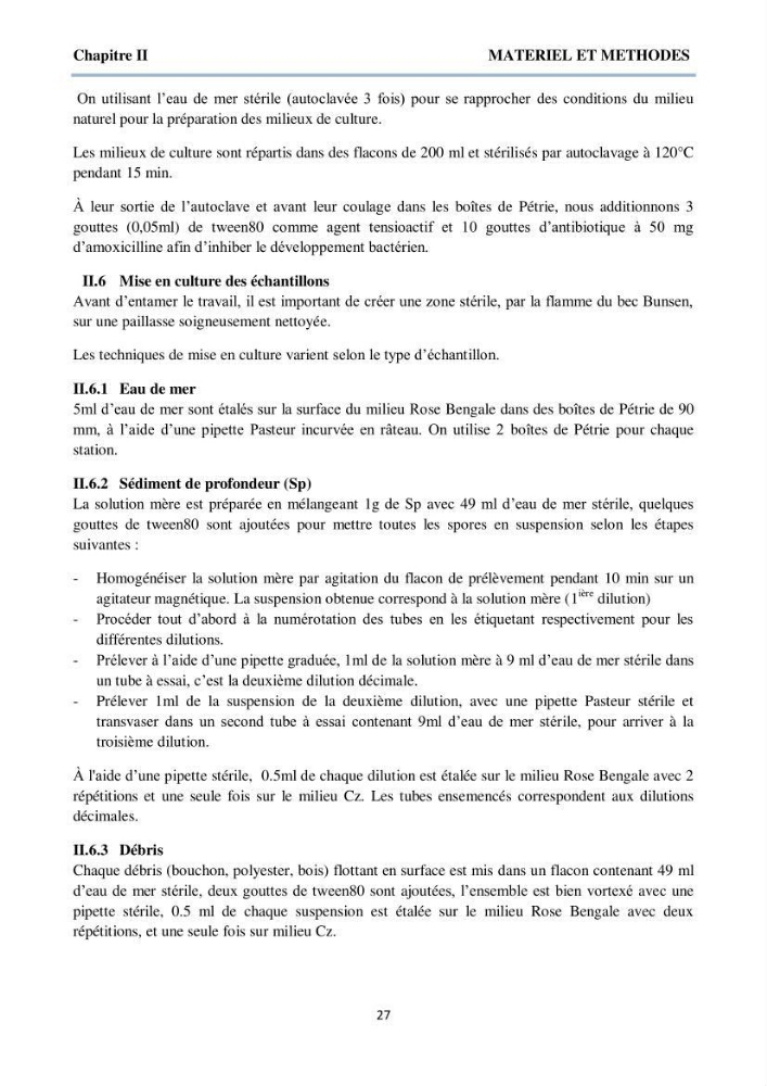 Détermination et criblage de la flore fongique potentiellement toxinogène du port d’Alger et de la ferme aquacole « Cultmare » de Tipaza :test de toxicité sur les larves d’Artémie
