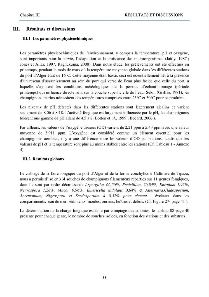 Détermination et criblage de la flore fongique potentiellement toxinogène du port d’Alger et de la ferme aquacole « Cultmare » de Tipaza :test de toxicité sur les larves d’Artémie