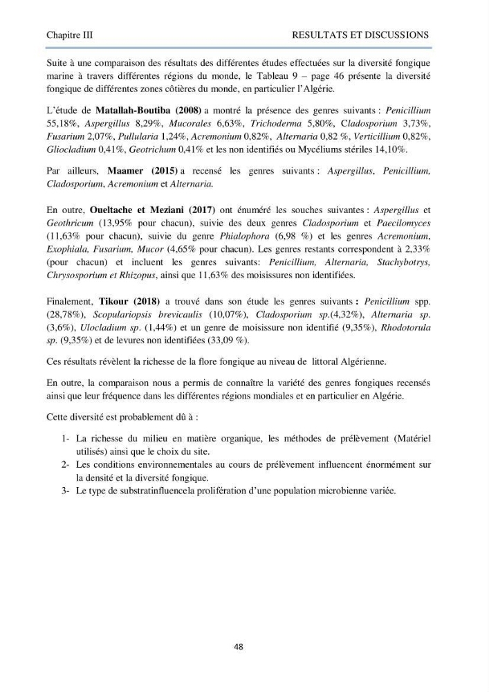 Détermination et criblage de la flore fongique potentiellement toxinogène du port d’Alger et de la ferme aquacole « Cultmare » de Tipaza :test de toxicité sur les larves d’Artémie