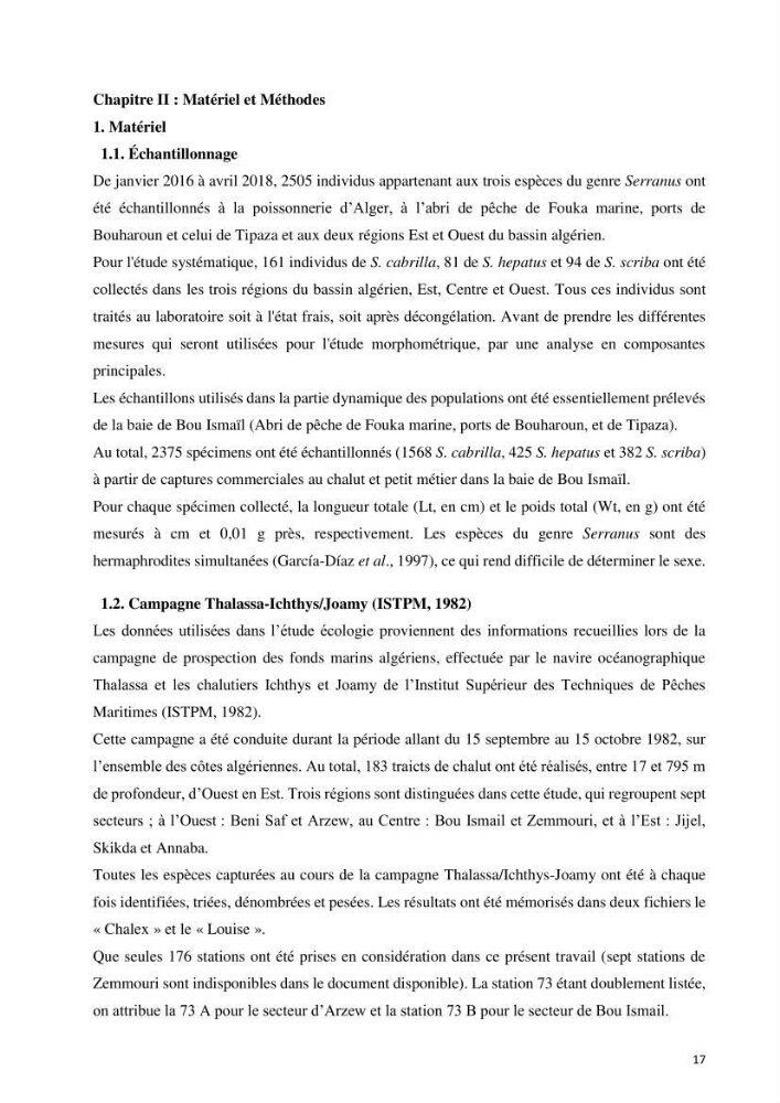 Approche écosystémique de la pêcherie artisanale de la baie de Bou Ismail : cas des serrans (Osteichthyens, Serranidae)