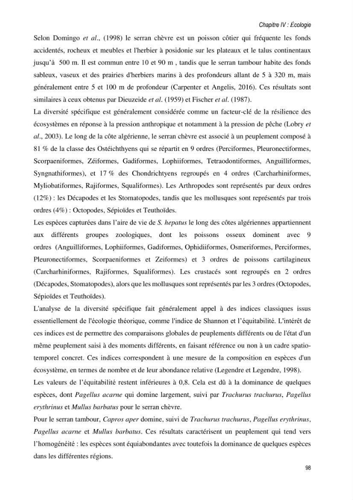 Approche écosystémique de la pêcherie artisanale de la baie de Bou Ismail : cas des serrans (Osteichthyens, Serranidae)