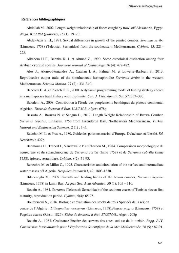 Approche écosystémique de la pêcherie artisanale de la baie de Bou Ismail : cas des serrans (Osteichthyens, Serranidae)