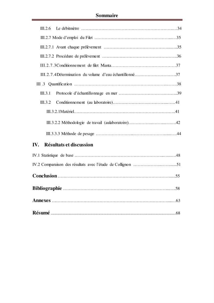 Evaluation quantitative des microplastiques dans la baie de Bou-Ismail
