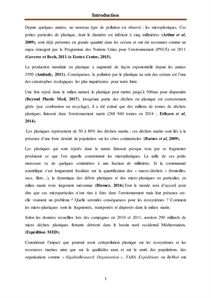Evaluation quantitative des microplastiques dans la baie de Bou-Ismail