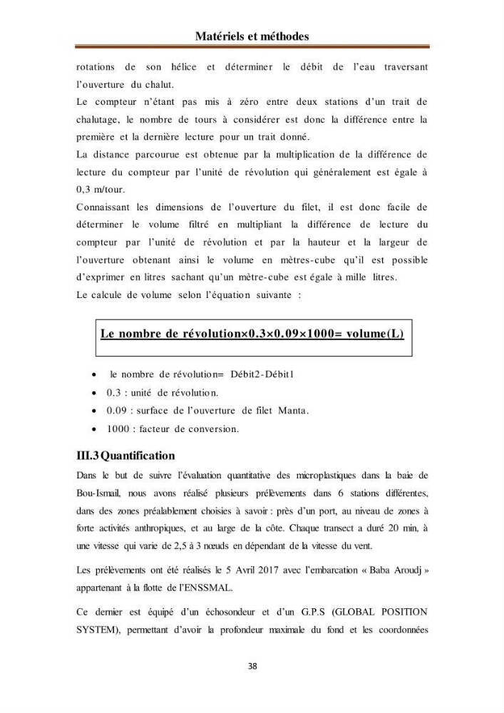 Evaluation quantitative des microplastiques dans la baie de Bou-Ismail