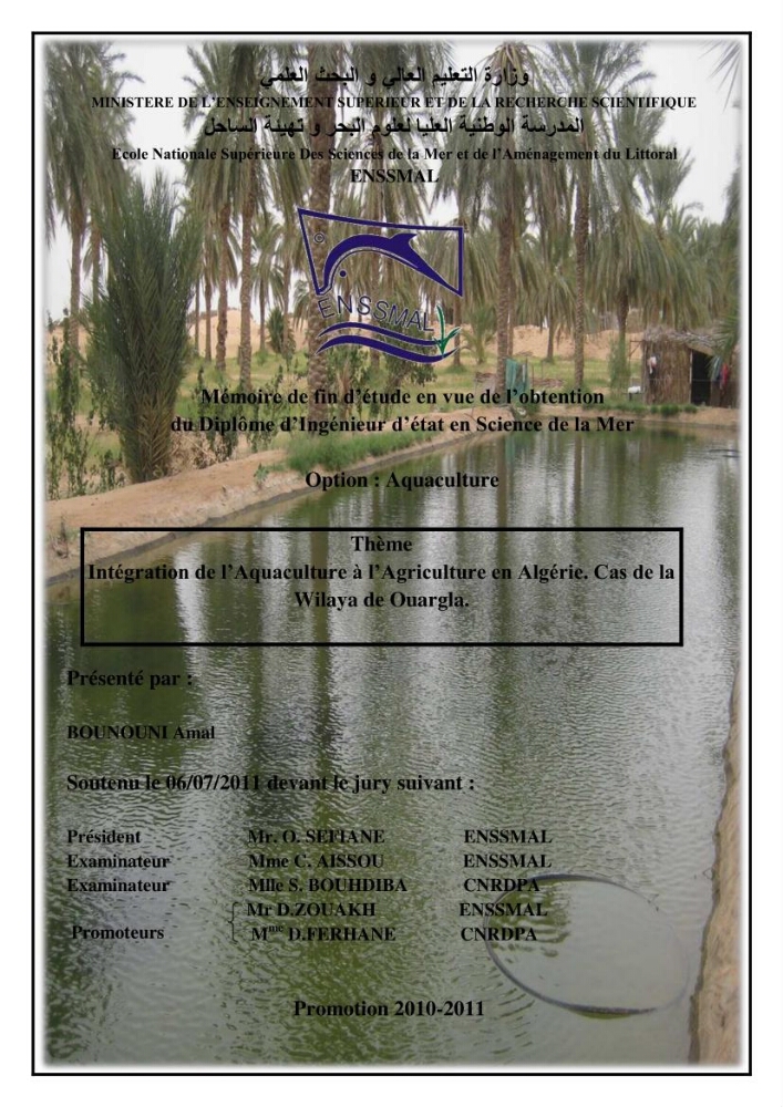 Intégration de l\'Aquaculture à l\'agriculture en Algerie. Cas de la wilaya de Ouargla