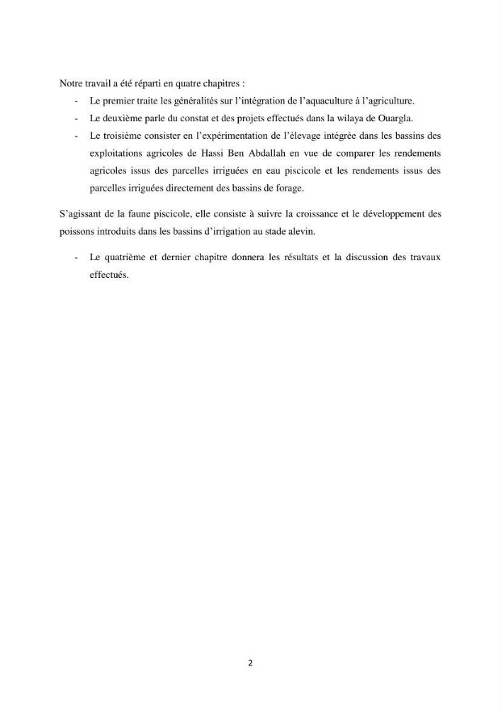 Intégration de l\'Aquaculture à l\'agriculture en Algerie. Cas de la wilaya de Ouargla