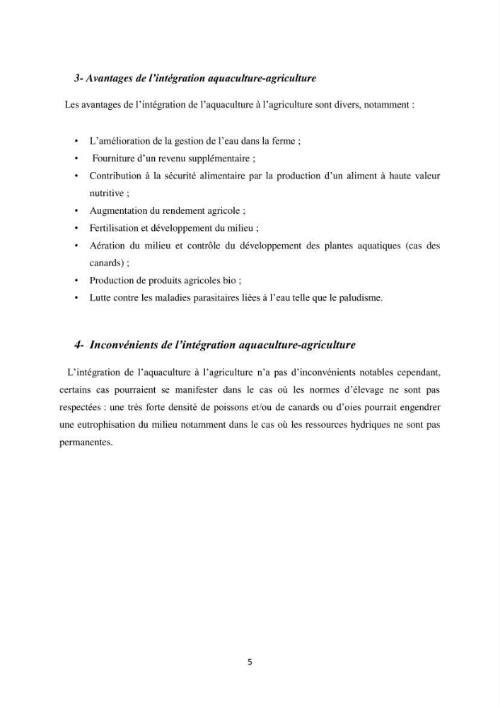 Intégration de l\'Aquaculture à l\'agriculture en Algerie. Cas de la wilaya de Ouargla