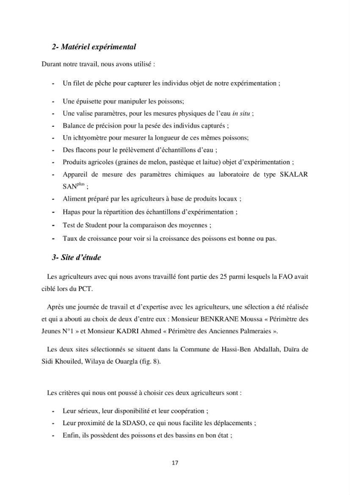 Intégration de l\'Aquaculture à l\'agriculture en Algerie. Cas de la wilaya de Ouargla