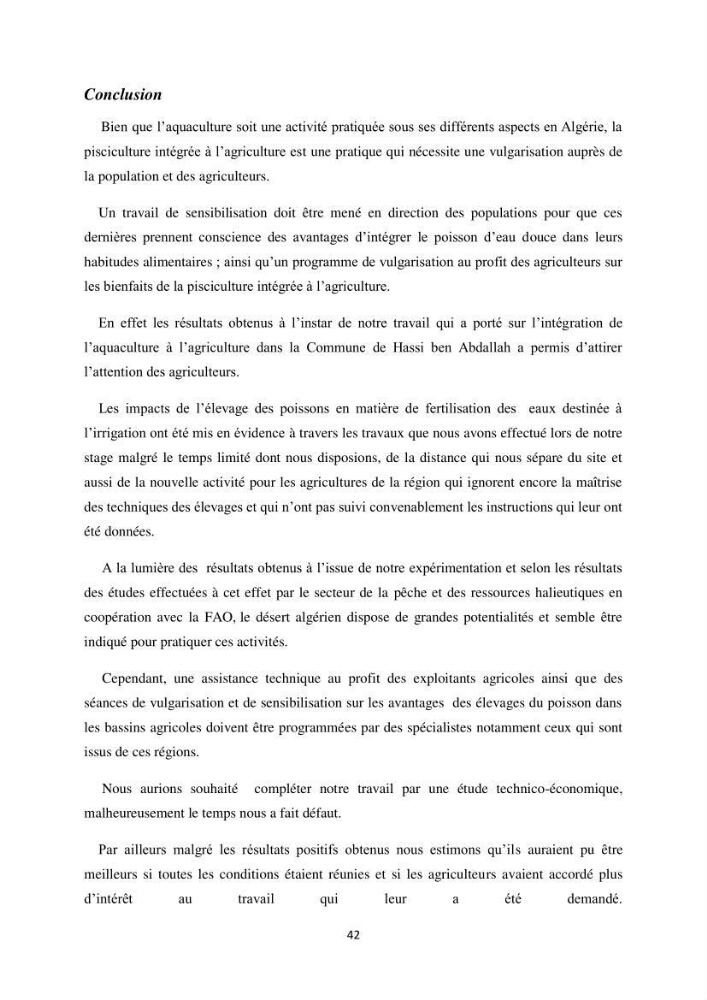 Intégration de l\'Aquaculture à l\'agriculture en Algerie. Cas de la wilaya de Ouargla