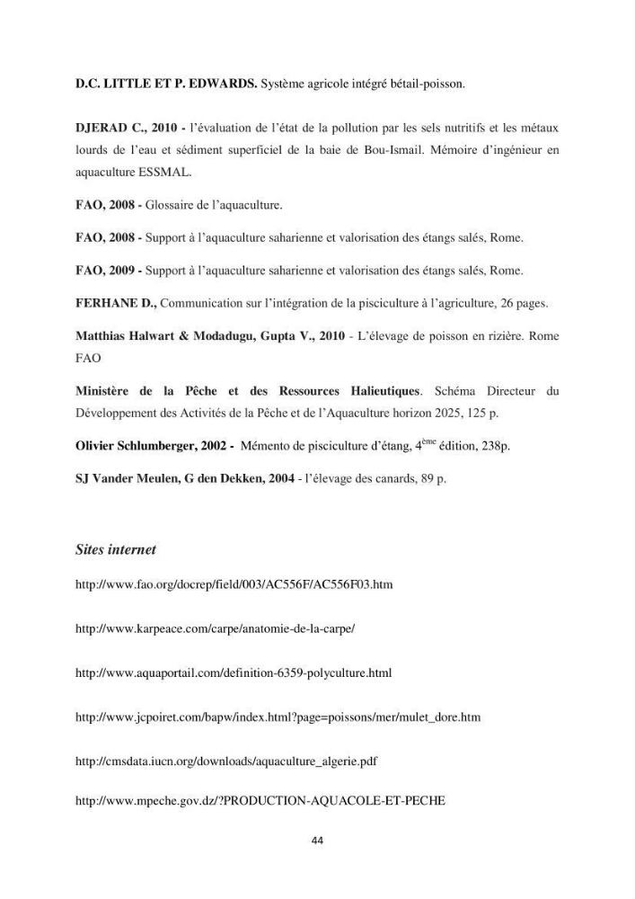 Intégration de l\'Aquaculture à l\'agriculture en Algerie. Cas de la wilaya de Ouargla