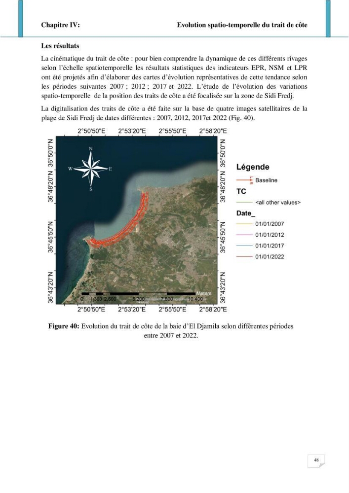 Evolution spatio-temporelle du littoral de la baie d\'El Djamila prévisions des risques et adaptation