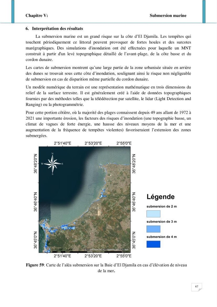 Evolution spatio-temporelle du littoral de la baie d\'El Djamila prévisions des risques et adaptation