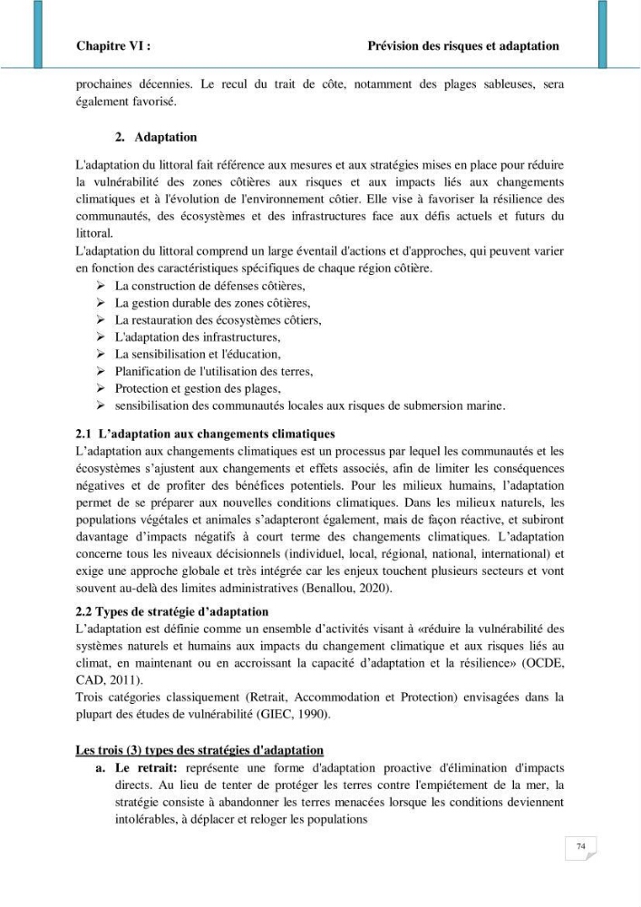 Evolution spatio-temporelle du littoral de la baie d\'El Djamila prévisions des risques et adaptation