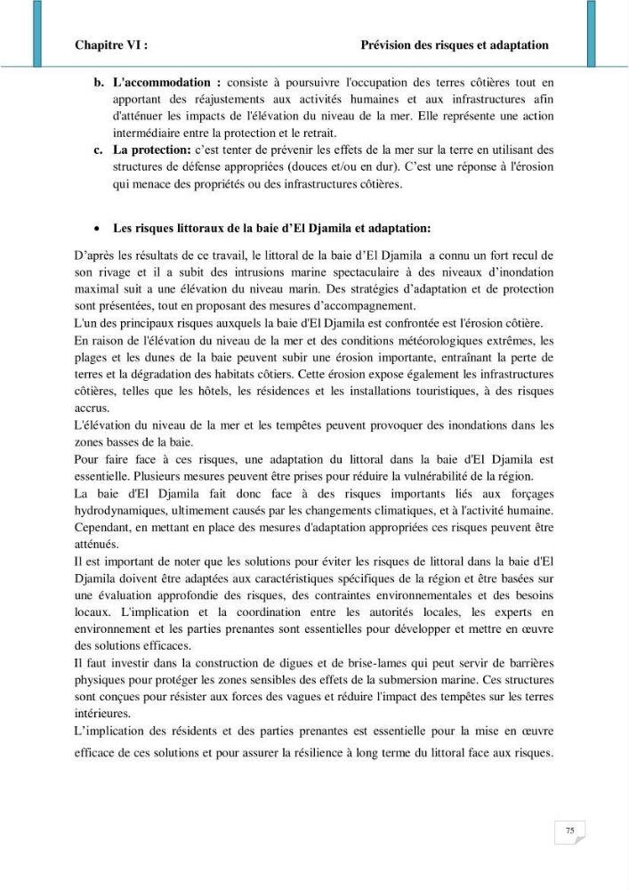Evolution spatio-temporelle du littoral de la baie d\'El Djamila prévisions des risques et adaptation