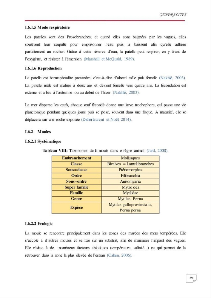 Evaluation des teneurs en métaux lourds dans l\'environnement marin du littoral Algérois chez Patella sp et les moules