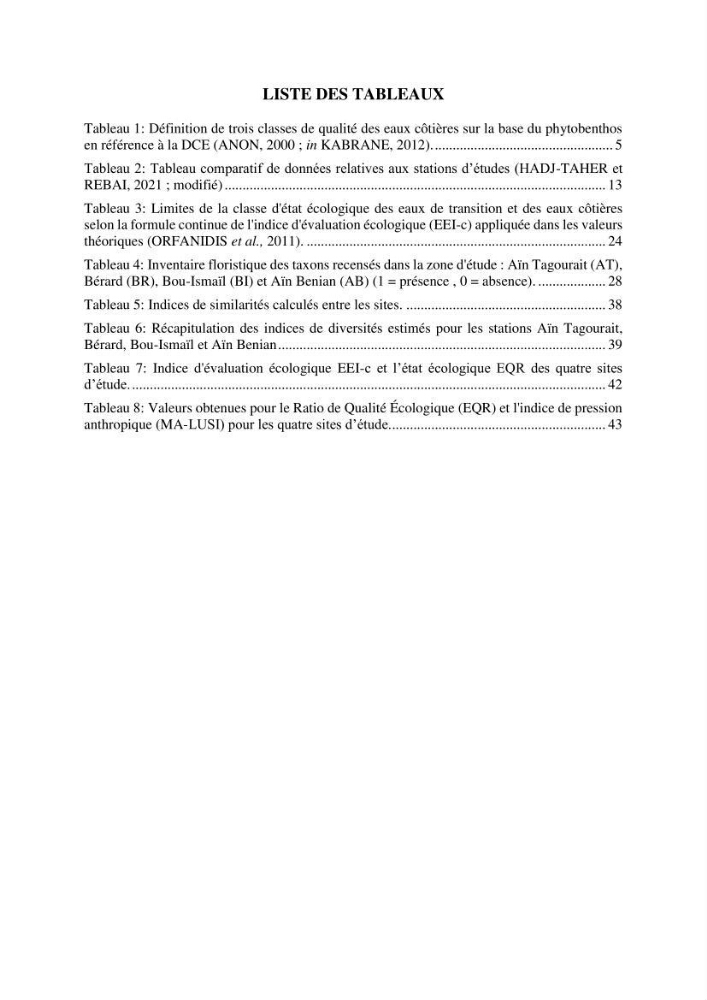 Bioévaluation de la qualité écologique des eaux marines cotières par utilisation des peuplements macroalgaux