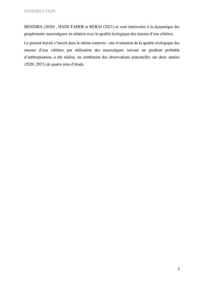 Bioévaluation de la qualité écologique des eaux marines cotières par utilisation des peuplements macroalgaux
