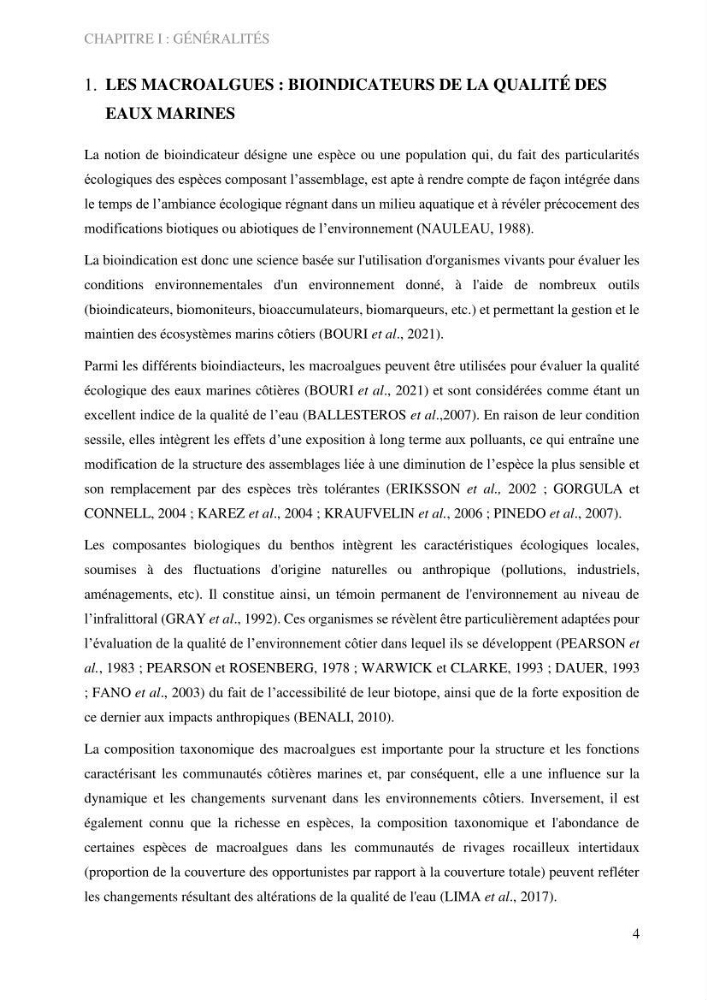 Bioévaluation de la qualité écologique des eaux marines cotières par utilisation des peuplements macroalgaux
