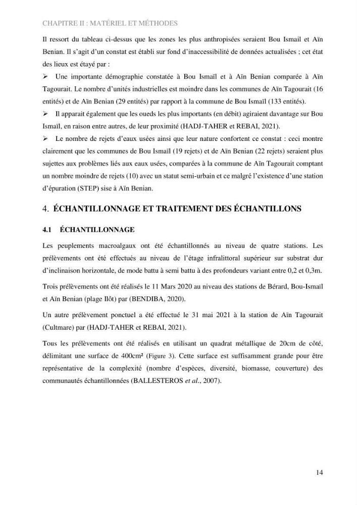 Bioévaluation de la qualité écologique des eaux marines cotières par utilisation des peuplements macroalgaux