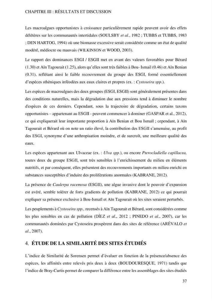 Bioévaluation de la qualité écologique des eaux marines cotières par utilisation des peuplements macroalgaux