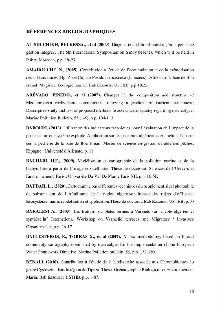Bioévaluation de la qualité écologique des eaux marines cotières par utilisation des peuplements macroalgaux