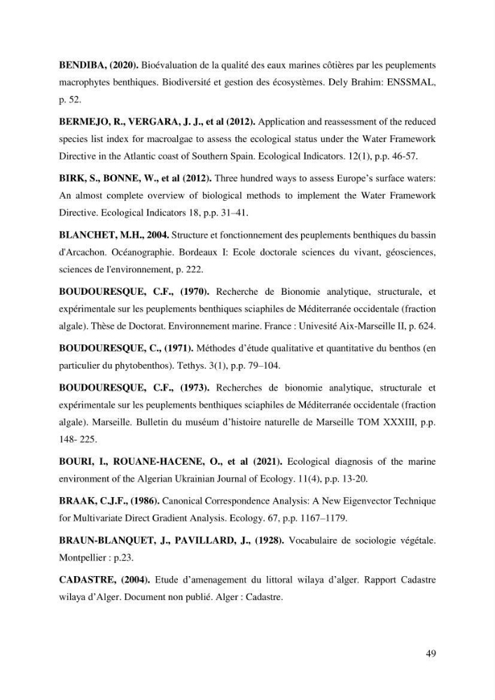 Bioévaluation de la qualité écologique des eaux marines cotières par utilisation des peuplements macroalgaux