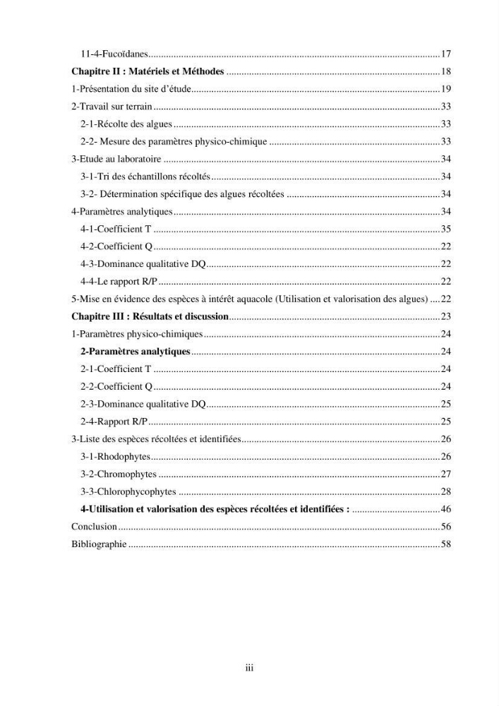 Etude des algues marines de la région de Tipaza :taxonomie et mise en évidence des espèces à intérêt aquacole