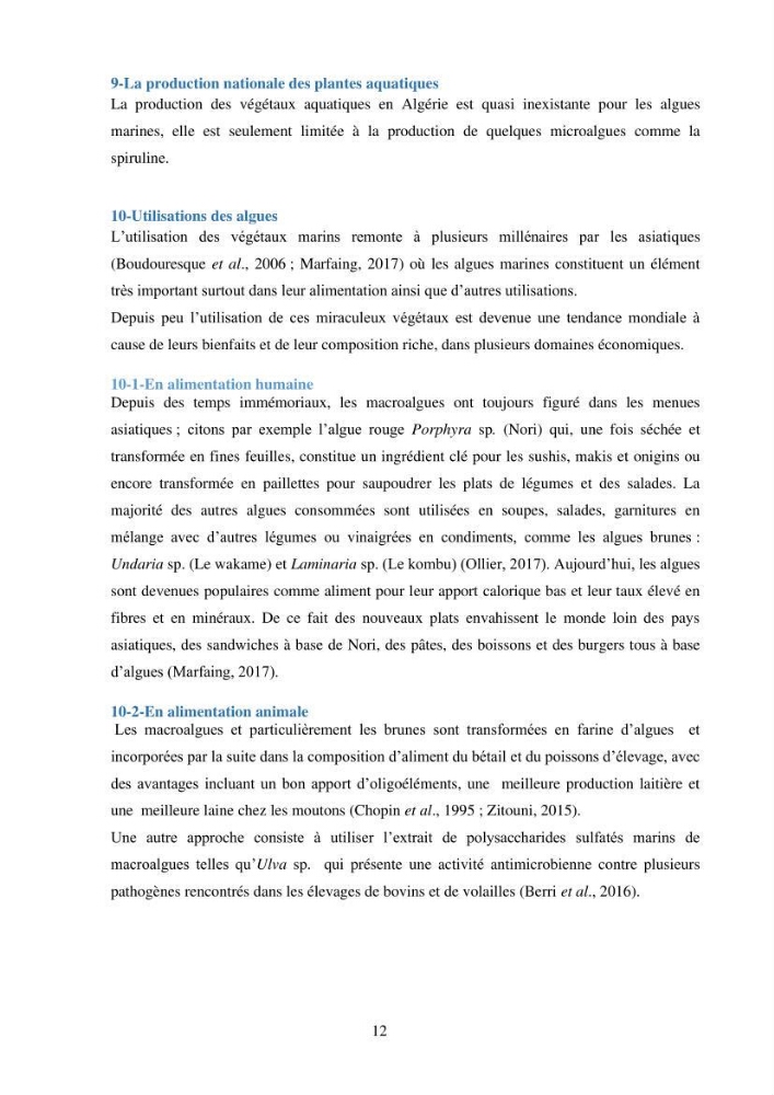 Etude des algues marines de la région de Tipaza :taxonomie et mise en évidence des espèces à intérêt aquacole
