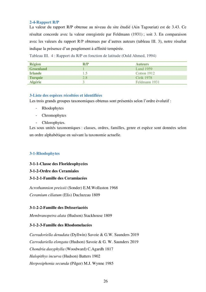 Etude des algues marines de la région de Tipaza :taxonomie et mise en évidence des espèces à intérêt aquacole