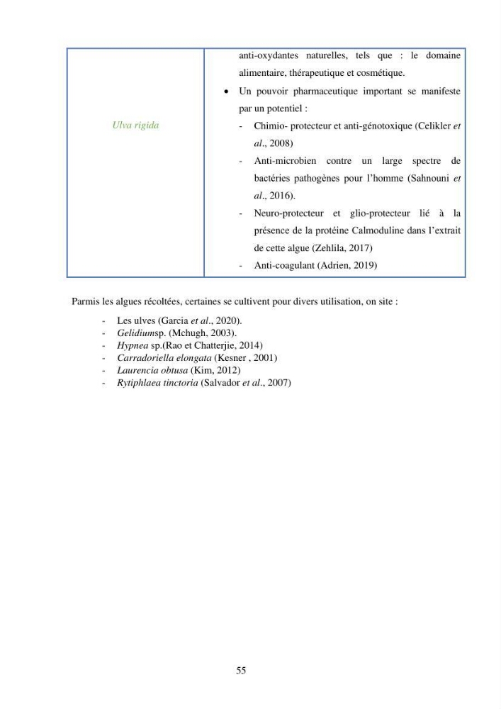 Etude des algues marines de la région de Tipaza :taxonomie et mise en évidence des espèces à intérêt aquacole