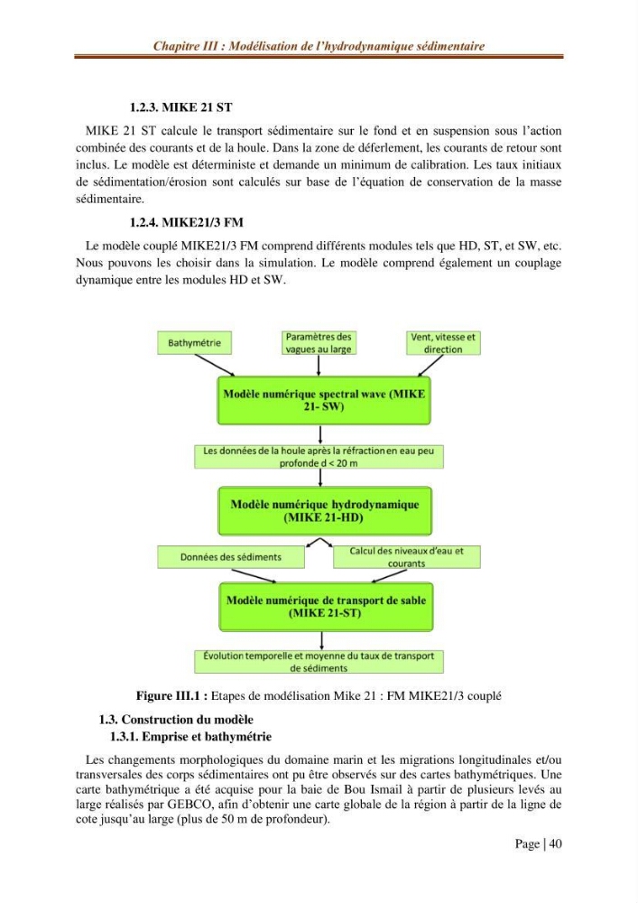 Modélisation Numérique de la morphodynamique sédimentaire et de la cinématique du trait de côte Chenoua plage, willaya de Tipaza.: