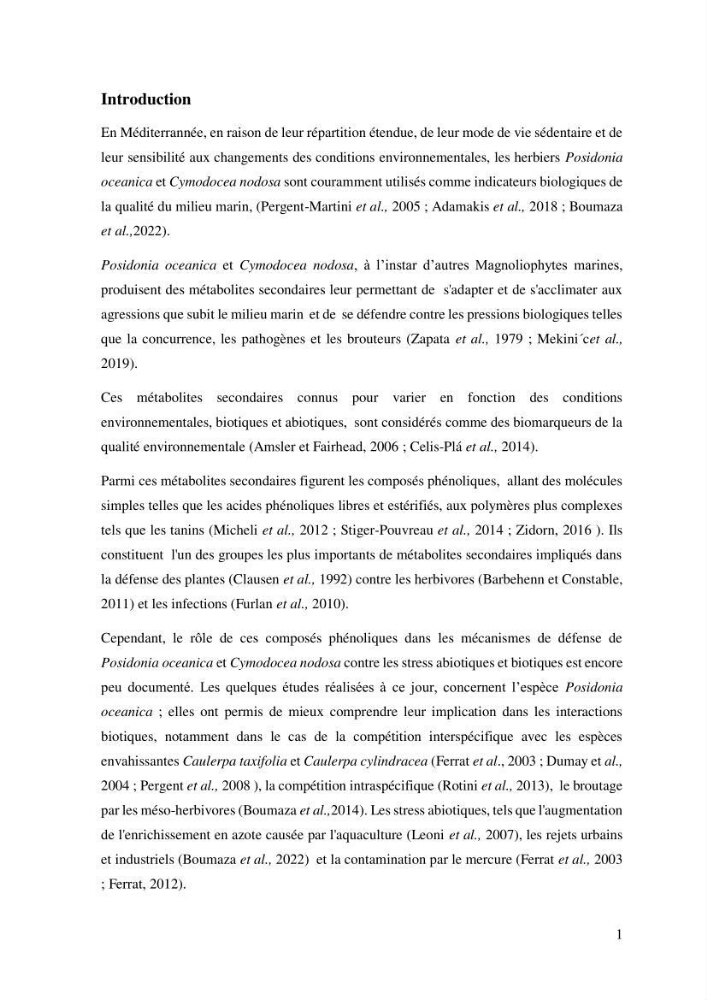Distribution des cellules a tanins chez les Magnoliophytes marines