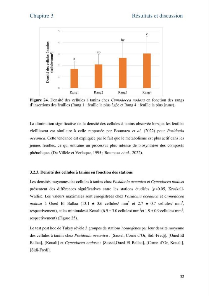Distribution des cellules a tanins chez les Magnoliophytes marines
